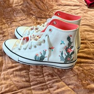Converse White and Coral Floral High-Tops